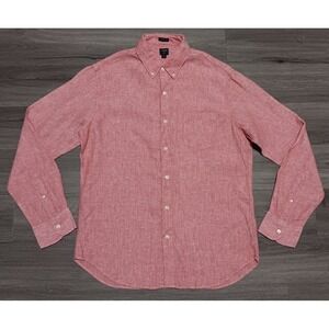 J. Crew Men's Pink 100% Linen Slim Fit Long Sleeve Shirt Size Large